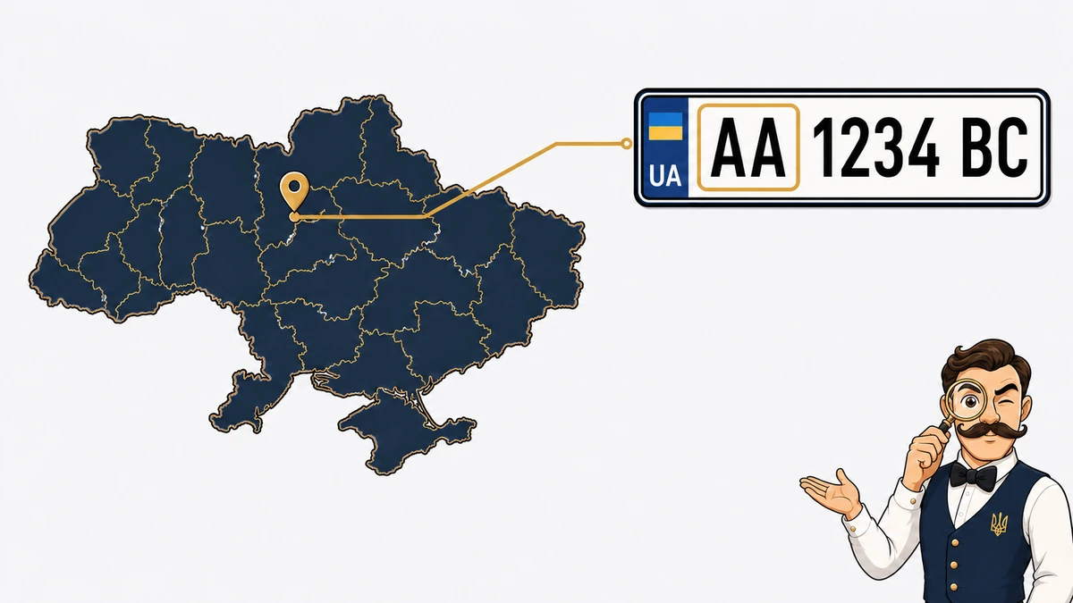 Мапа областей України з кодами регіонів для номерних знаків