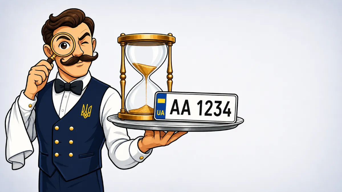 Консьєрж НомерЄ і пісочний годинник поруч із заброньованим номерним знаком