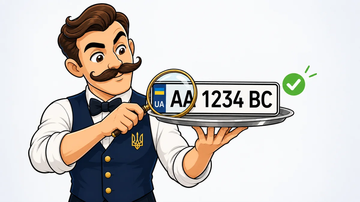 Консьєрж НомерЄ перевіряє номерний знак крізь лупу
